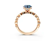 Solitaire Engagement Ring Setting for Fancy Blue Round Cut Center with Beaded Bezel Station Band and Prong Head in Rose Gold