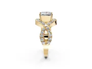 Halo Engagement Ring Setting for Princess Cut Center with Pave Infinity Twist Band and Prong Head in Yellow Gold