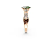 3 Stone Engagement Ring Setting for Fancy Green Oval Center with Pave Split Shank and Prong Head in Rose Gold