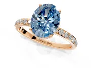 Hidden Halo Engagement Ring Setting for Fancy Blue Oval Center with Pave Band and Prong Head in Rose Gold