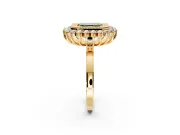 Halo Engagement Ring Setting for Fancy Green Asscher Cut Center with Milgrain Bezel Rim, Plain Band and Prong Head in Yellow Gold