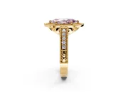 Milgrain Halo Engagement Ring Setting for Fancy Pink Marquise Center with Pave Band and Prong Head in Yellow Gold