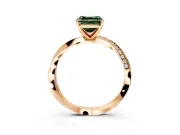 Side Accent Engagement Ring Setting for Fancy Green Asscher Cut Center with Accent Shoulders and Prong Head in Rose Gold