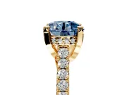 Solitaire Engagement Ring Setting for Fancy Blue Round Cut Center with Widening Pave Band and Claw Prong Head in Yellow Gold
