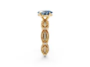 Solitaire Engagement Ring Setting for Fancy Blue Oval Center with Marquise Panel Band and Prong Head in Yellow Gold