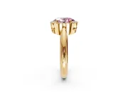 Halo Engagement Ring Setting for Fancy Pink Oval Center with Tapered Plain Band and Prong Head in Yellow Gold