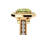 Halo Engagement Ring Setting for Fancy Yellow Radiant Cut Center with Outer Bezel Rim, Pave Band and Prong Head in Yellow Gold