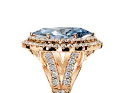 Double Halo Engagement Ring Setting for Fancy Blue Marquise Center with Narrow Pave Split Shank and Prong Head in Rose Gold