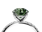 Solitaire Engagement Ring Setting for Fancy Green Round Cut Center with Micro Pave Band and Prong Head in White Gold