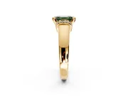 Solitaire Engagement Ring Setting for Fancy Green Emerald Cut Center with Wide Band, Pave Collar and Prong Head in Yellow Gold