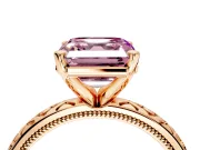 Solitaire Engagement Ring Setting for Fancy Pink Asscher Cut Center with Milgrain X Pattern Band and Prong Head in Rose Gold