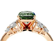 Leaf Cluster Engagement Ring Setting for Fancy Green Radiant Cut Center with Marquise Accents and Prong Head in Rose Gold