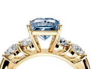 5 Stone Engagement Ring Setting for Fancy Blue Princess Cut Center with Graduated Accents and Prong Head in Yellow Gold