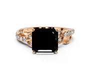 Leaf Motif Engagement Ring Setting for Fancy Black Asscher Cut Center with Pave Band and Prong Head in Rose Gold