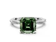 Solitaire Engagement Ring Setting for Fancy Green Asscher Cut Center with Twist Band and Bead Prong Head in Platinum