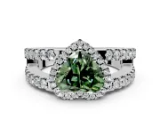 Halo Engagement Ring Setting for Fancy Green Heart-Shaped Center with Wide-Open Pave Split Shank and Prong Head in Sterling Silver