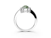 Halo Engagement Ring Setting for Fancy Green Pear-Shaped Center with Heart-Shaped Openwork, Pave Band and Prong Head in Sterling Silver