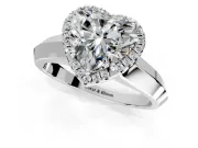 Halo Engagement Ring Setting for Heart-Shaped Center with Knife Ridge Cathedral Band and Prong Head in Platinum