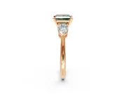 3 Stone Engagement Ring Setting for Fancy Green Princess Cut Center with Large Pear-Shaped Accents and Prong Head in Rose Gold