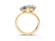 Fancy Blue Oval and Emerald Cut Lab-Grown Diamond Toi et Moi Engagement Ring with Prong-Set Stones in Yellow Gold