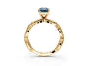 Solitaire Engagement Ring Setting for Fancy Blue Emerald Cut Center with Marquise Panel Band and Prong Head in Yellow Gold
