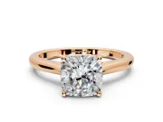 Solitaire Engagement Ring Setting for Cushion Cut Center with Narrow Cathedral Band and Prong Head in Rose Gold