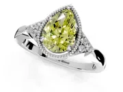 Cluster Engagement Ring Setting for Fancy Yellow Pear-Shaped Center with Milgrain Shoulder Clusters and Prong Head in Platinum