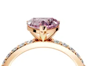 Solitaire Engagement Ring Setting for Fancy Pink Heart-Shaped Center with Round Cut Pave Band and Prong Head in Rose Gold
