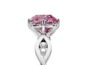 Solitaire Engagement Ring Setting for Fancy Pink Cushion Cut Center with Accented Twist Band and Leaf Prong Head in White Gold