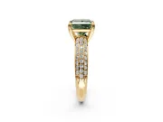 Solitaire Engagement Ring Setting for Fancy Green Princess Cut Center with Multi-Row Pave Accents and Basket Head in Yellow Gold