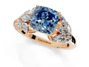 Leaf Cluster Engagement Ring Setting for Fancy Blue Cushion Cut Center with Marquise Accents and Prong Head in Rose Gold