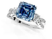 3 Stone Engagement Ring Setting for Fancy Blue Asscher Cut Center with Pave Split Shank and Prong Head in Platinum