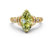 Solitaire Engagement Ring Setting for Fancy Yellow Marquise Center with Filigree Band and Prong Head in Yellow Gold