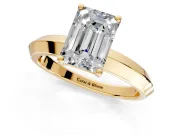 Solitaire Engagement Ring Setting for Emerald Cut Center with Wide Knife Ridge Band and Prong Head in Yellow Gold