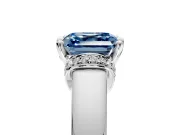 Solitaire Engagement Ring Setting for Fancy Blue Asscher Cut Center with Wide Band, Pave Collar and Prong Head in Platinum