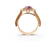 Milgrain Halo Engagement Ring Setting for Fancy Pink Round Cut Center with Bezel Point Accents and Prong Head in Rose Gold