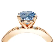 Solitaire Engagement Ring Setting for Fancy Blue Cushion Cut Center with Milgrain-Edged Pave Band and Prong Head in Rose Gold