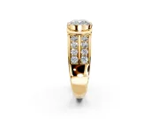 Bezel Engagement Ring Setting for Cushion Cut Center with Wide Channel-Set Band and Bezel Head in Yellow Gold