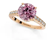 Solitaire Engagement Ring Setting for Fancy Pink Round Cut Center with Crossover Accents and Prong Head in Rose Gold