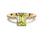 Solitaire Engagement Ring Setting for Fancy Yellow Emerald Cut Center with Bezel-Dot Beaded Band and Prong Head in Yellow Gold