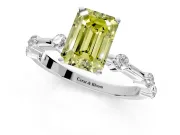 Solitaire Engagement Ring Setting for Fancy Yellow Emerald Cut Center with Bezel Station Band and Prong Head in Platinum