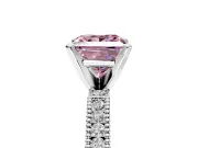 Solitaire Engagement Ring Setting for Fancy Pink Princess Cut Center with Milgrain-Edged Pave Band and Prong Head in Platinum