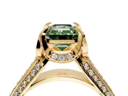 Solitaire Engagement Ring Setting for Fancy Green Emerald Cut Center with Accented Split Shank and Prong Head in Yellow Gold