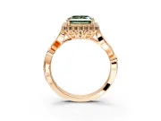 Halo Engagement Ring Setting for Fancy Green Princess Cut Center with Leaf Motif Split Shank and Prong Head in Rose Gold