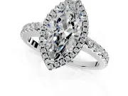 Accent Halo Engagement Ring Setting for Marquise Center with Full-Length Pave Band and Prong Head in Platinum