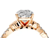 Leaf Motif Engagement Ring Setting for Cushion Cut Center with Pave Band and Prong Head in Rose Gold