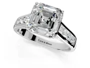 Solitaire Engagement Ring Setting for Asscher Cut Center with Round Cut Channel Band and Prong Head in Platinum