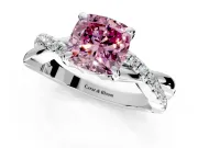 Solitaire Engagement Ring Setting for Fancy Pink Cushion Cut Center with Half-Pave Crossover Band and Prong Head in Sterling Silver