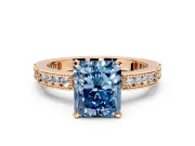 Solitaire Engagement Ring Setting for Fancy Blue Radiant Cut Center with Milgrain-Edged Pave Band and Prong Head in Rose Gold