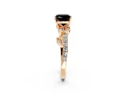 Leaf Motif Engagement Ring Setting for Fancy Black Cushion Cut Center with Pave Band and Prong Head in Rose Gold